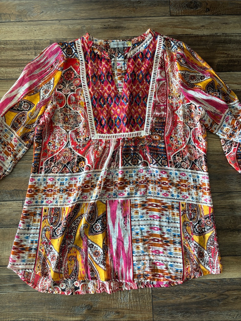 Vibrant Multi-Color Boho Split-Neck Women's Top